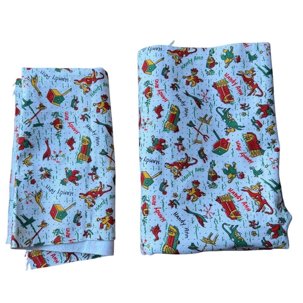 Vintage Handy Ann Fabric Remnant Farm Cow Scarecrow Red Green Quilting Sewing